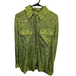 Topshop Green Sequin Blouse